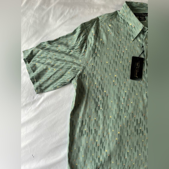NWT Silk Shirt Tori Richard SS feather pattern shinny buttons Cruise wear 2XL - Picture 3 of 10